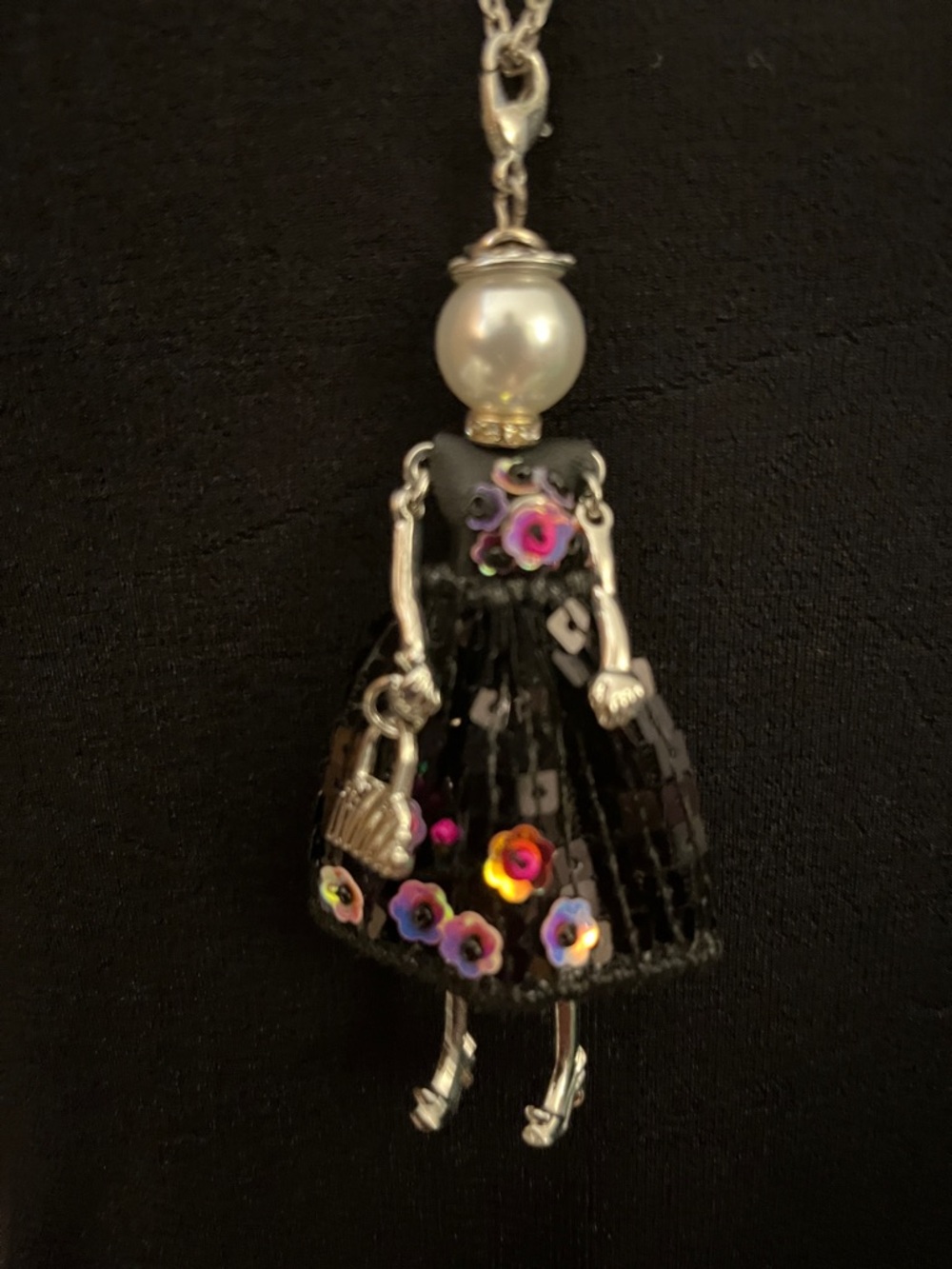 Coco + Carmen Black Doll Pendant Necklace with Pink & Purple Flower Accents - Picture 9 of 9